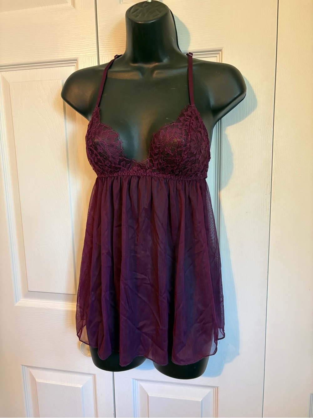 Women's Plum Lace Babydoll Chemise